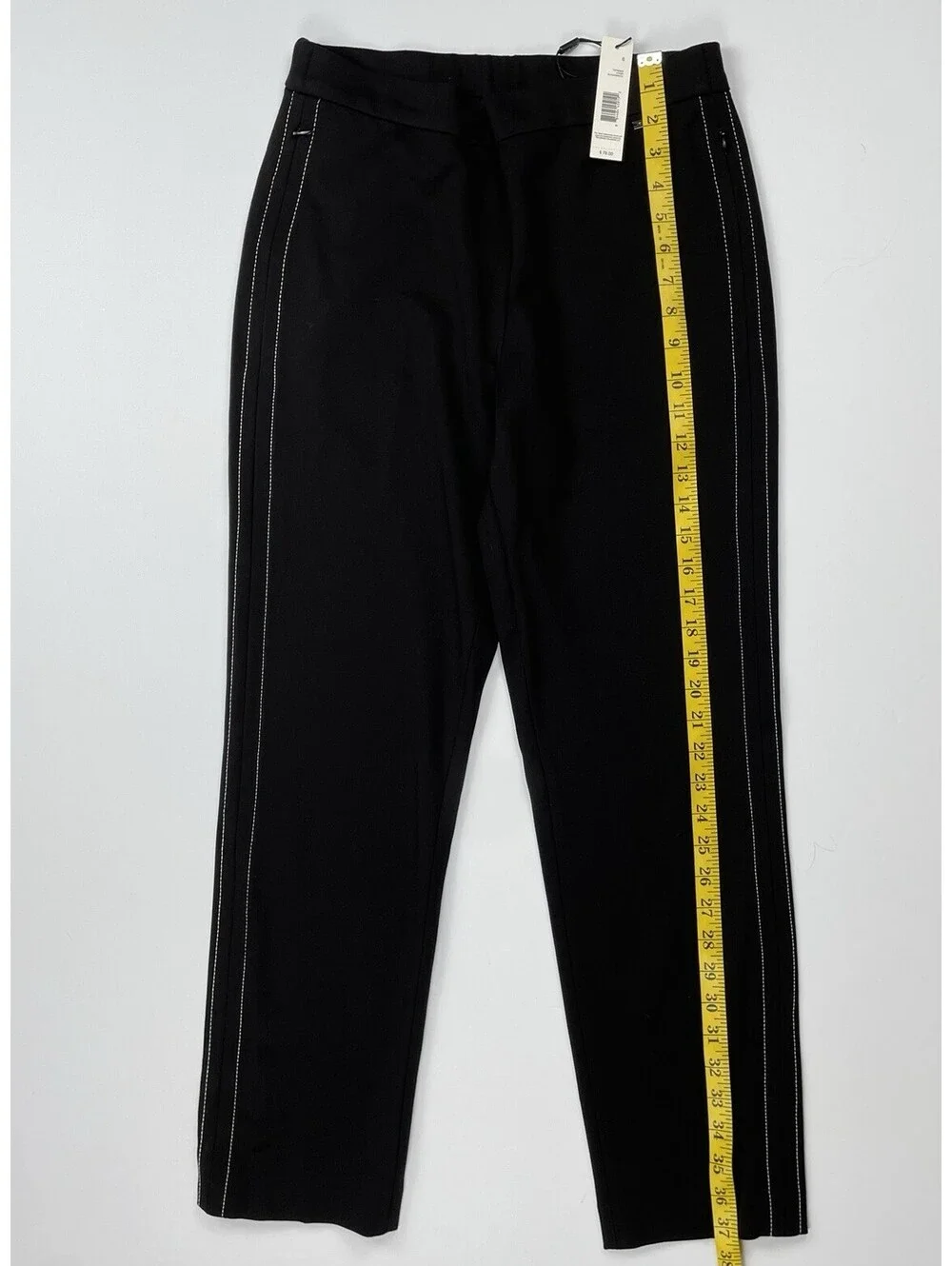 NWT T Tahari Womens Pants Sz [X] Black Contrast Side Piping Zip Pocket Ponte 6